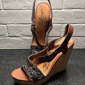 Naughty Monkey Beaded Brown Wedge Sandals